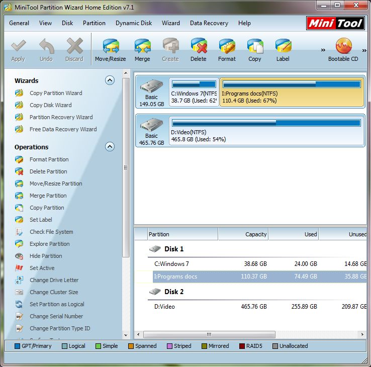 Форматирование жёсткого диска через Partition Wizard